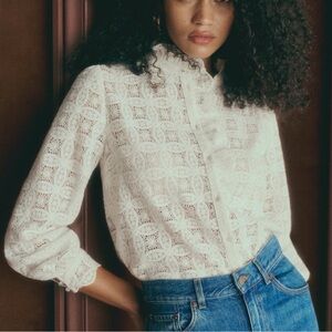 Sézane Chlo Ecru Guipure Lace Shirt sz40